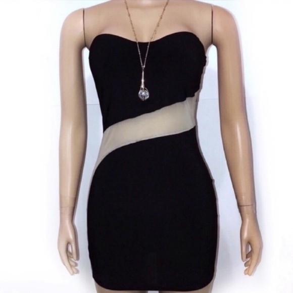 Love Culture Strapless Dress Black Cream Sheer Mesh center panel Body con size M - Picture 1 of 12